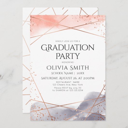 Dawn Waterverf Geometrische Afstudeerfeest Kaart (Voorkant / Achterkant)