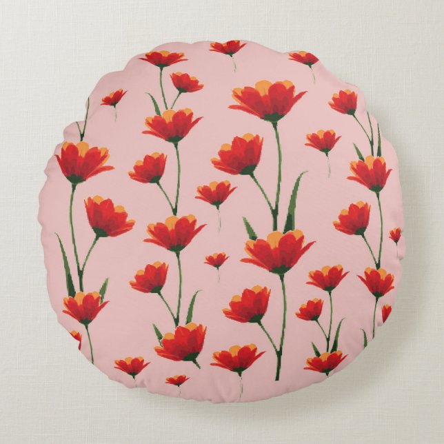 Dawnfire Poppies Rond Kussen (Voorkant)