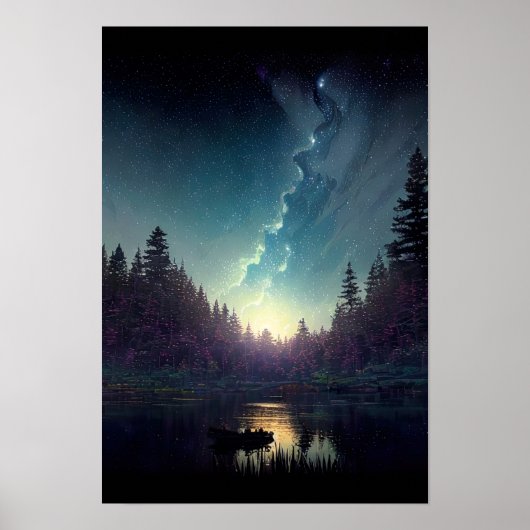Dawn's aankomst in het Starry Forest Lake Poster (Voorkant)