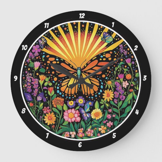Dawn's Embrace" - Vlinder en bloemen Grote Klok (Voorkant)