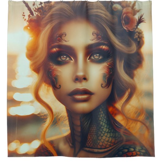 Dawn's Radiance: Mermaid Tattoos Douchegordijn (Voorkant)