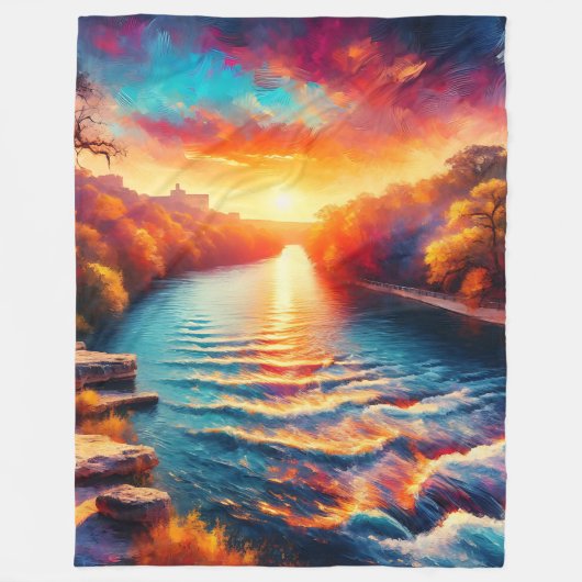 Dawn's Tranquil Embrace: Comal River Sunrise is he Fleece Deken (Voorkant)
