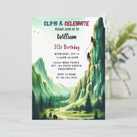 Day Boy Tree Fun Cliff Rock klimmen 21e verjaardag Kaart (Staand voorkant)