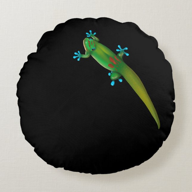 Day Gecko Rond Kussen (Voorkant)