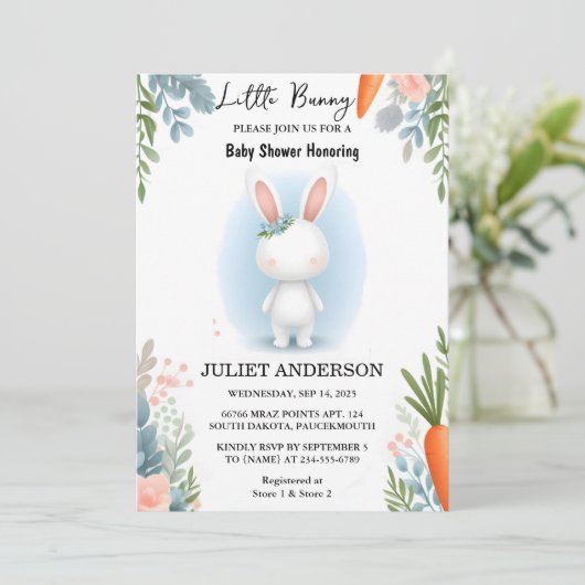 Day Mom to be Ear Hop Blue Pink Bunny Baby shower Kaart (Staand voorkant)