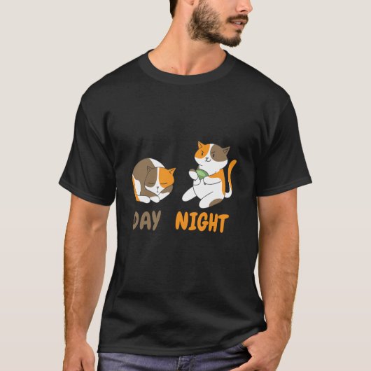 day night cats playing video games t-shirt (Voorkant)