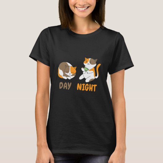 day night cats playing video games t-shirt (Voorkant)