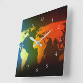 Day & night world map clock vierkante klok (Hoek)