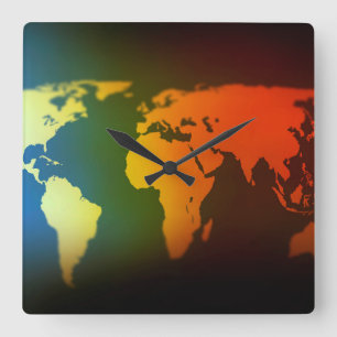 Day & night world map clock vierkante klok