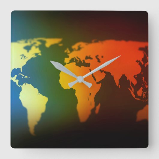 Day & night world map clock vierkante klok (Voorkant)
