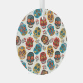 Day of Dead, naadloos patroon. Glas Ornament (Voorkant Rechts)