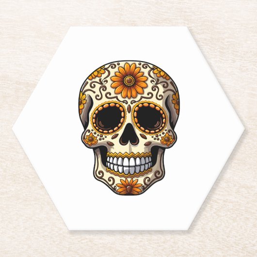 Day Of Dead Sugar Skull Floral Skeleton Head Bone  Kartonnen Onderzetters (Voorkant)