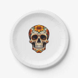 Day Of Dead Sugar Skull Floral Skeleton Head Bone  Papieren Bordje