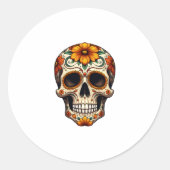 Day Of Dead Sugar Skull Floral Skeleton Head Bone  Ronde Sticker (Voorkant)