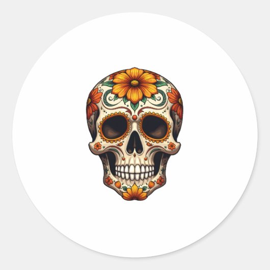 Day Of Dead Sugar Skull Floral Skeleton Head Bone  Ronde Sticker (Voorkant)