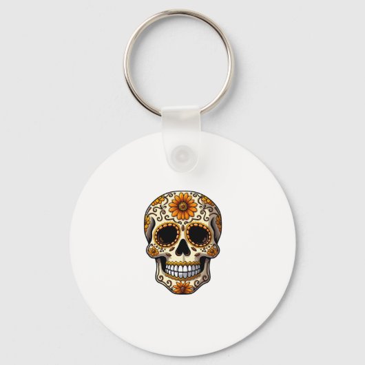 Day Of Dead Sugar Skull Floral Skeleton Head Bone Sleutelhanger (Voorkant)