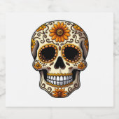 Day Of Dead Sugar Skull Floral Skeleton Head Bone Sparkling Wijnetiket (Enkel label)