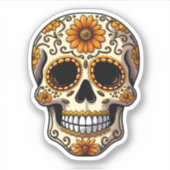 Day Of Dead Sugar Skull Floral Skeleton Head Bone Sticker (Voorkant)