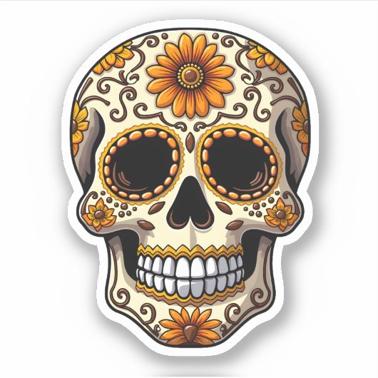 Day Of Dead Sugar Skull Floral Skeleton Head Bone Sticker (Voorkant)