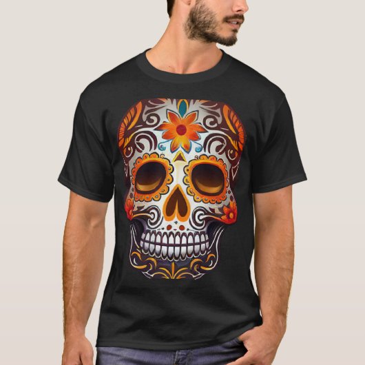 Day Of Dead Sugar Skull Floral Skeleton Head Bone  T-shirt (Voorkant)