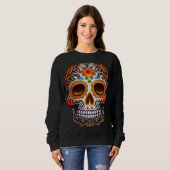 Day Of Dead Sugar Skull Floral Skeleton Head Bone  Trui (Voorkant volledig)