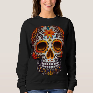 Day Of Dead Sugar Skull Floral Skeleton Head Bone  Trui