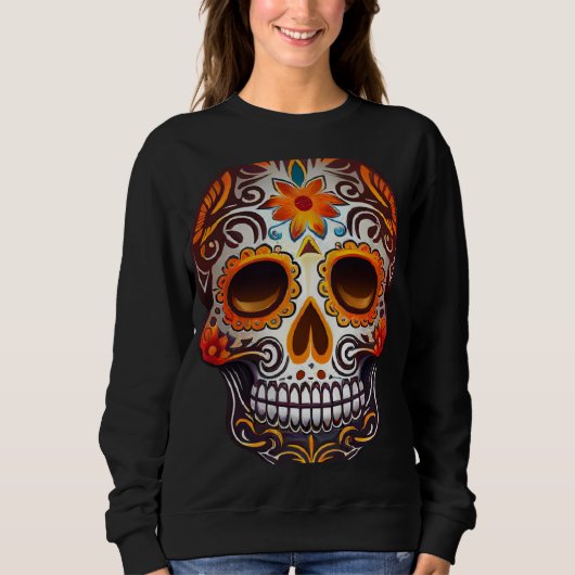Day Of Dead Sugar Skull Floral Skeleton Head Bone  Trui (Voorkant)