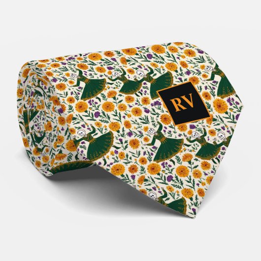 Day of the Dead Dancing Skeleton Girls with Marigo Stropdas (Opgerold)