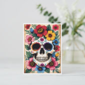 Day of the Dead Floral Skull Briefkaart (Staand voorkant)