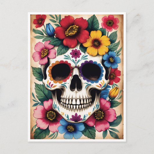 Day of the Dead Floral Skull Briefkaart (Voorkant)
