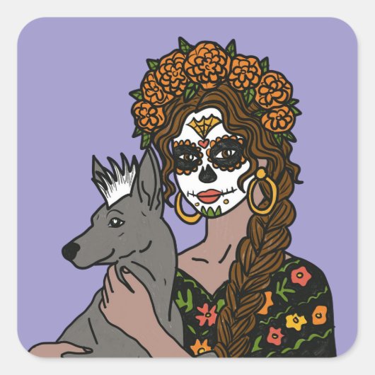 Day of the Dead Marigold and Xolo Dog Stickers (Voorkant)