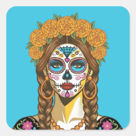 Day of the Dead Marigold Catrina Vierkante Sticker