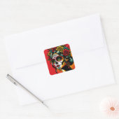 Day of the dead Mexican Catrina Roses Vierkante Sticker (Envelop)