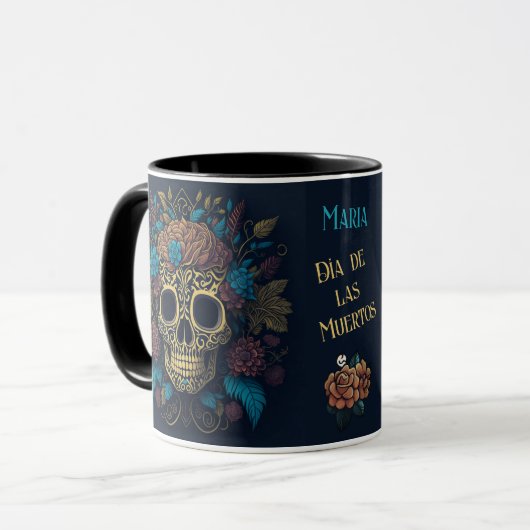 Day of the Dead Naam toevoegen Skull Black Inside Mok (Voorkant links)