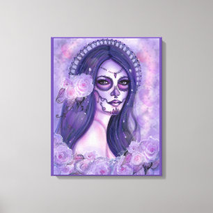 Day of the dead purple roses and butterflies Renee Canvas Afdruk