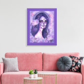 Day of the dead purple roses and butterflies Renee Canvas Afdruk (Insitu (Woonkamer))