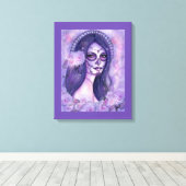 Day of the dead purple roses and butterflies Renee Canvas Afdruk (Insitu (Houten vloer))