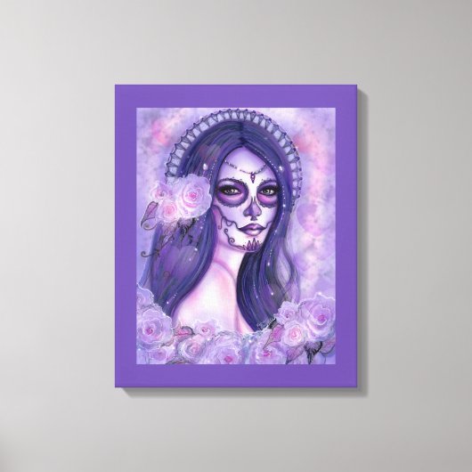Day of the dead purple roses and butterflies Renee Canvas Afdruk (Voorkant)
