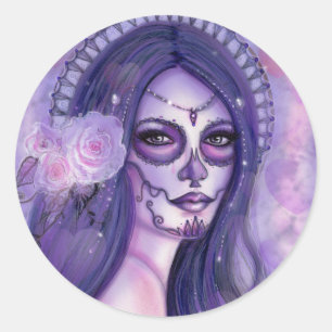 Day of the dead purple roses and butterflies Renee Ronde Sticker