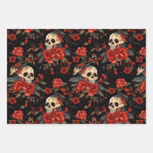 Day of the Dead Skull and red Roses Inpakpapier Vel (Voorkant)