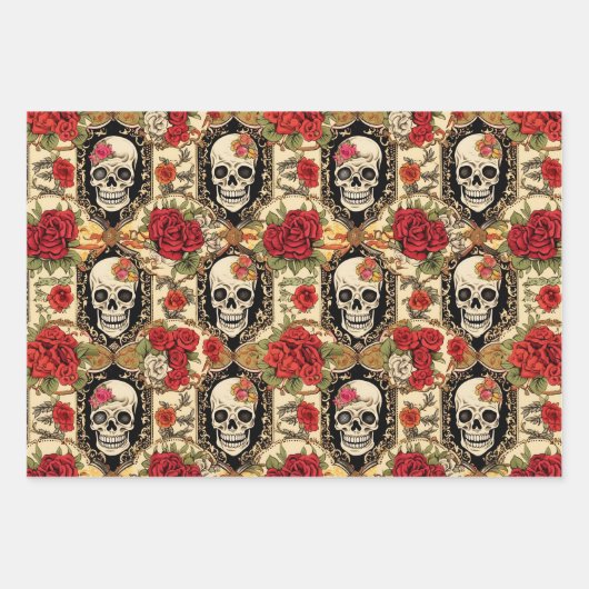 Day of the Dead Skull and Roses Pack Inpakpapier Vel (Voorkant 2)