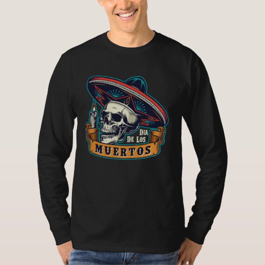Day of the Dead Sombrero Skull Dia De Los Muertos T-shirt (Voorkant)