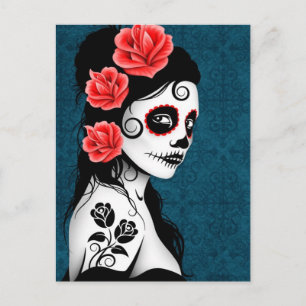 Day of the Dead Sugar Skull Girl - Blue Briefkaart