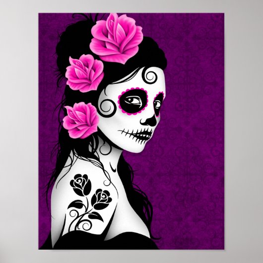 Day of the Dead Sugar Skull Girl - Purple Poster (Voorkant)