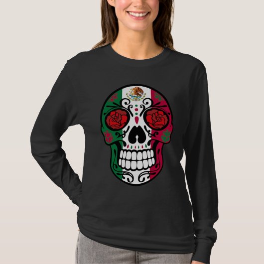 Day Of The Dead Sugar Skull Halloween Mexican Flag T-shirt (Voorkant)