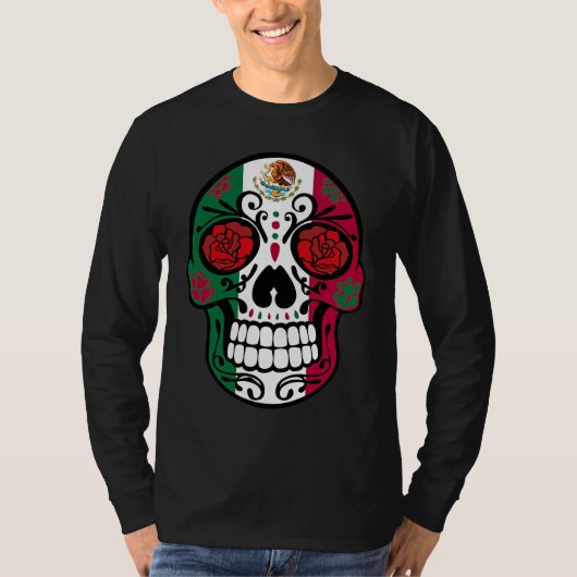 Day Of The Dead Sugar Skull Halloween Mexican Flag T-shirt (Voorkant)