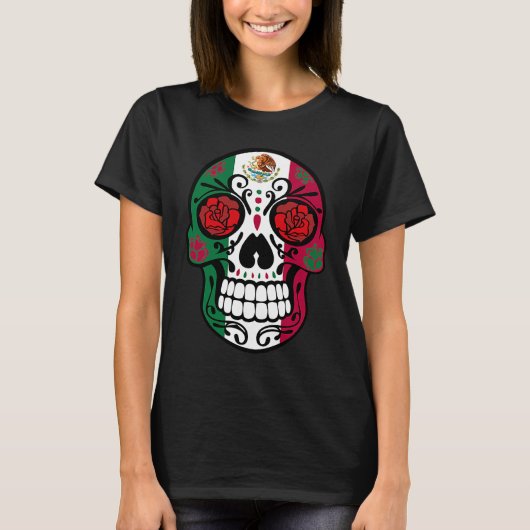 Day Of The Dead Sugar Skull Halloween Mexican Flag T-shirt (Voorkant)