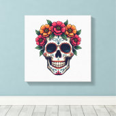 Day of the Dead Suikerschedel � Dia de los Muertos Canvas Afdruk (Insitu (Houten vloer))