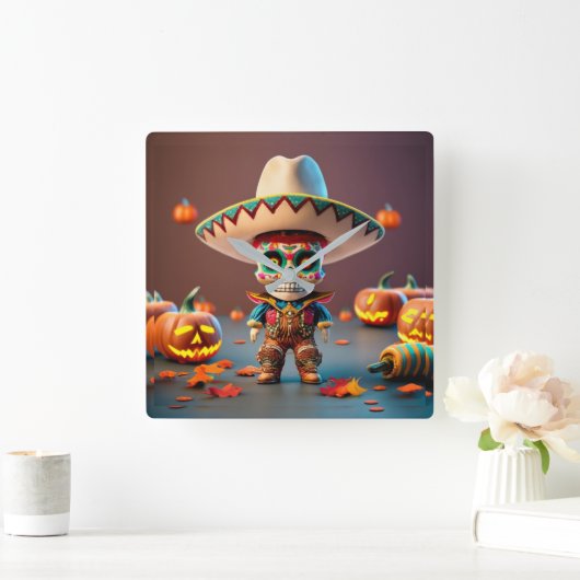Day of the Dead wall clock Vierkante Klok (Huis)