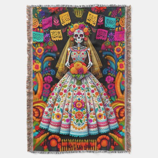 Day of the Dead Wedding Skeleton Bride Deken (Voorkant Verticaal)